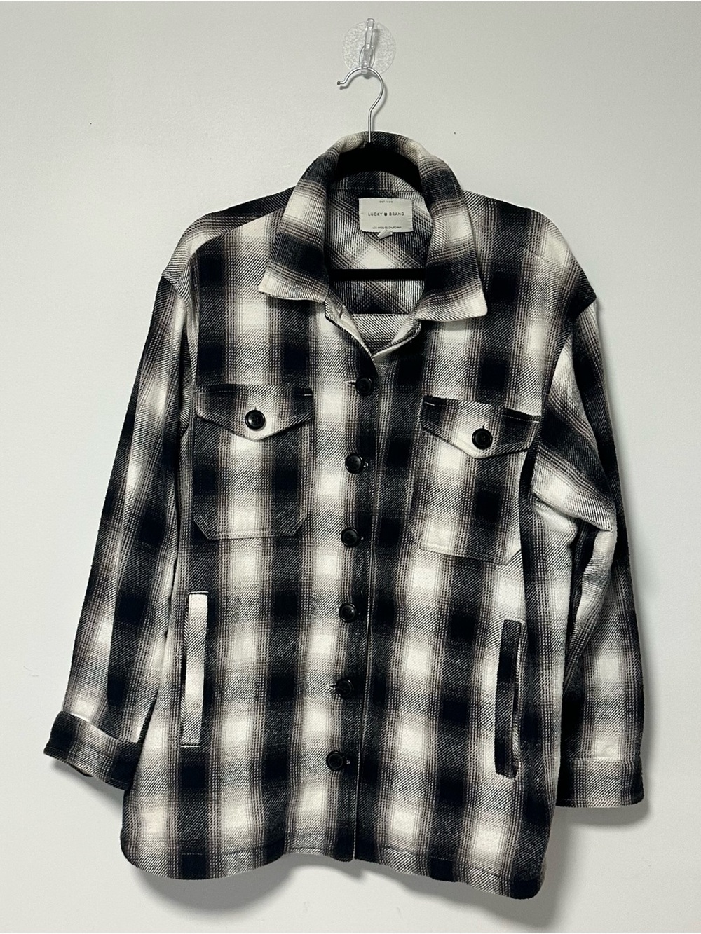Lucky Brand Black & White Plaid Flannel Shacket – Women's Medium